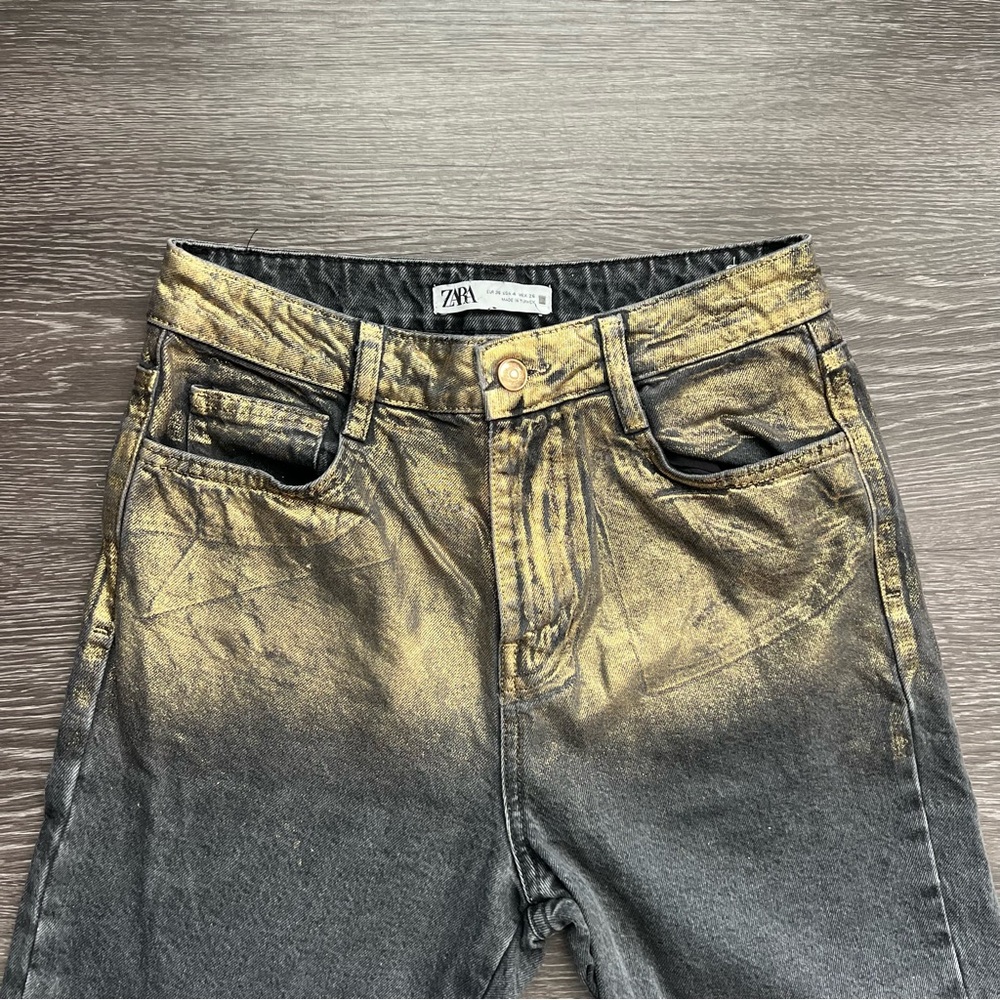 Zara Z1975 High-Waisted Straight-Leg Foil Jeans - Picture 4 of 10